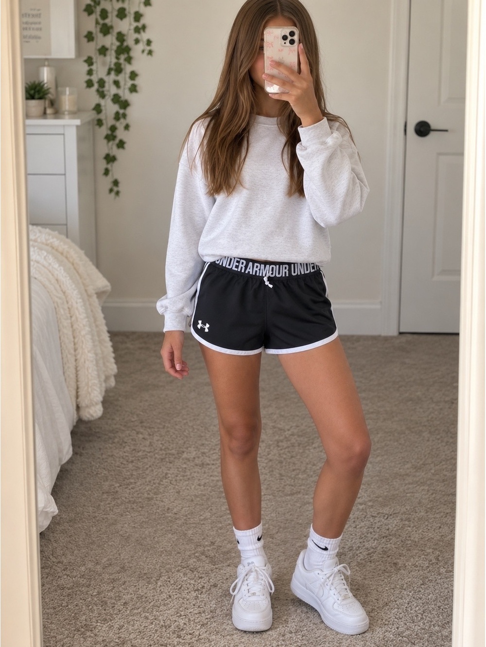 Under Armour Girls Youth Small HeatGear Black Running Shorts White Trim